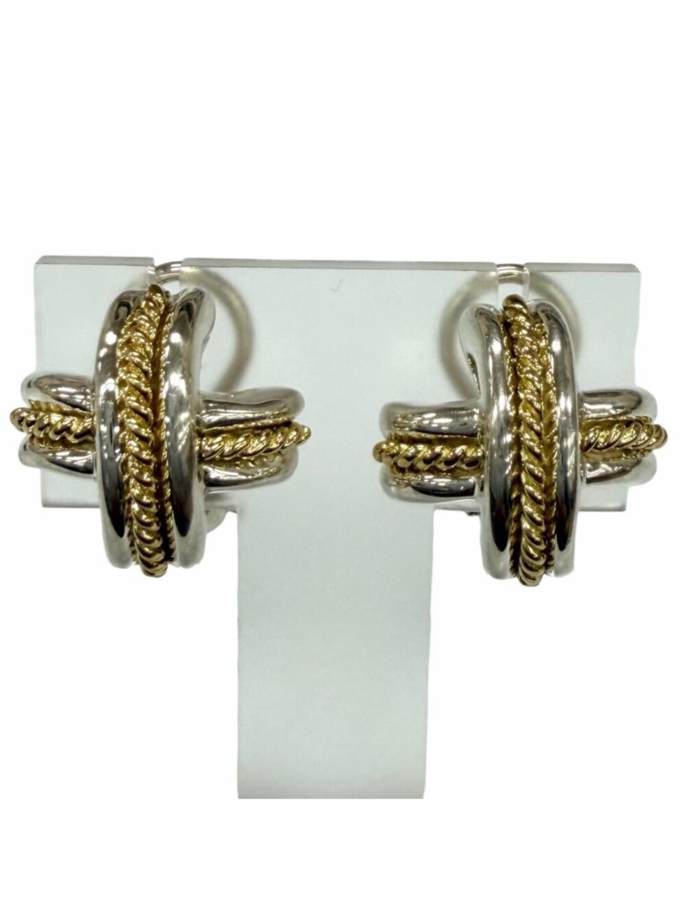 Tiffany & Co Vintage Signature Cross Earrings Silver Gold